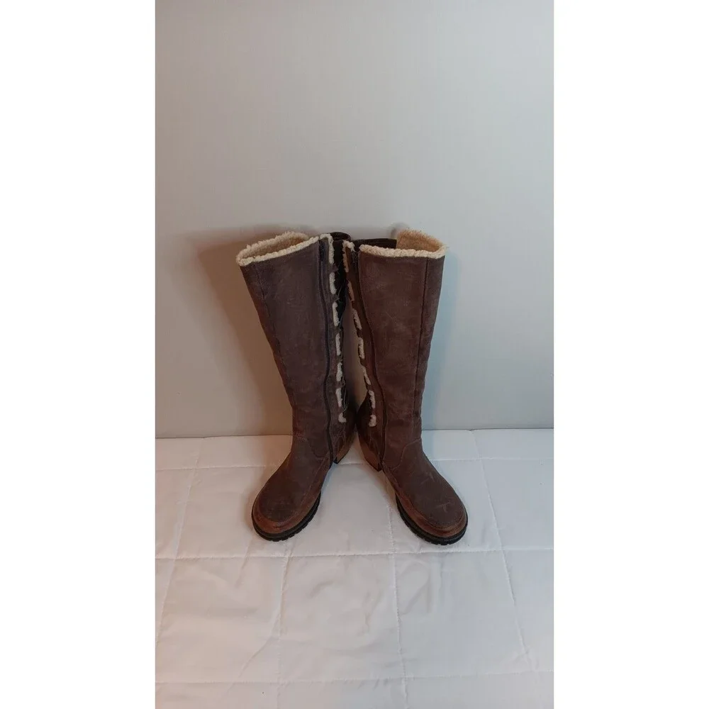 Jambu Alberta Brown Leather Boot Faux Fur Lining Sz 10 M